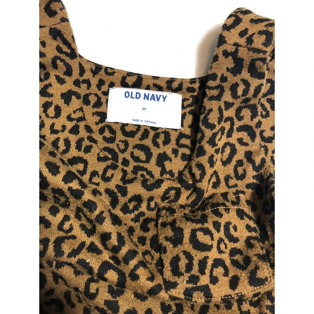 5/$25 Old Navy Leopard Print Jumper Dress Girl 5T Brown Animal Print Pocket